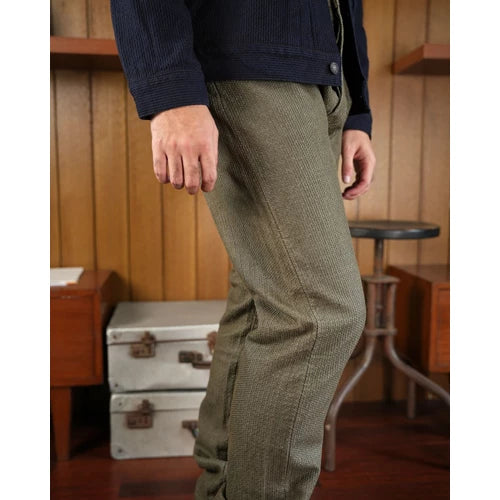 Pure Blue Japan 1170-2 OLV Sashiko Pants Olive x Olive Relaxed Tapered Black