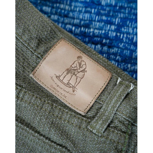 Pure Blue Japan 1170-2 OLV Sashiko Pants Olive x Olive Relaxed Tapered Black