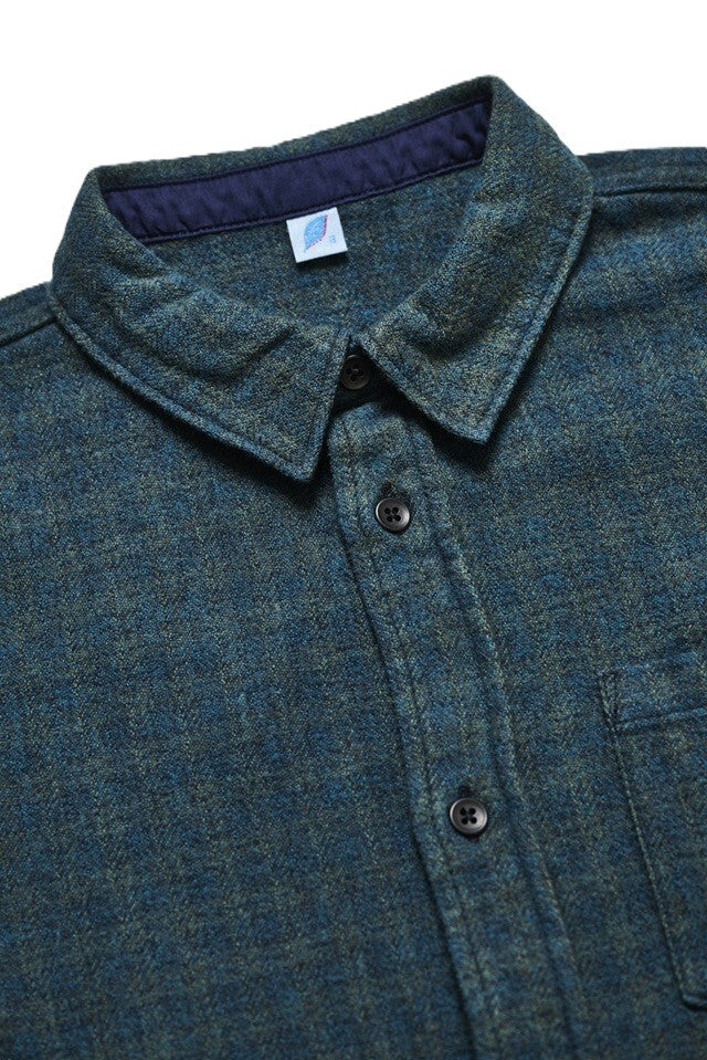 Pure Blue Japan 2235-GR Indigo Over-dyed Cotton Tweed Check Shirt - Green
