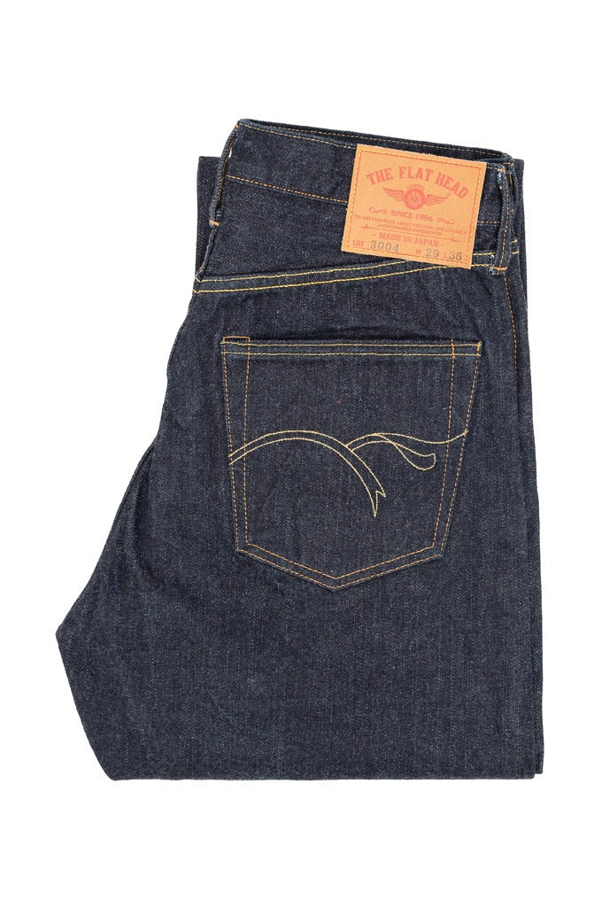 The Flat Head FN-3004 Wide Tapered Jeans Selvedge One Wash Indigo Size L34 W32