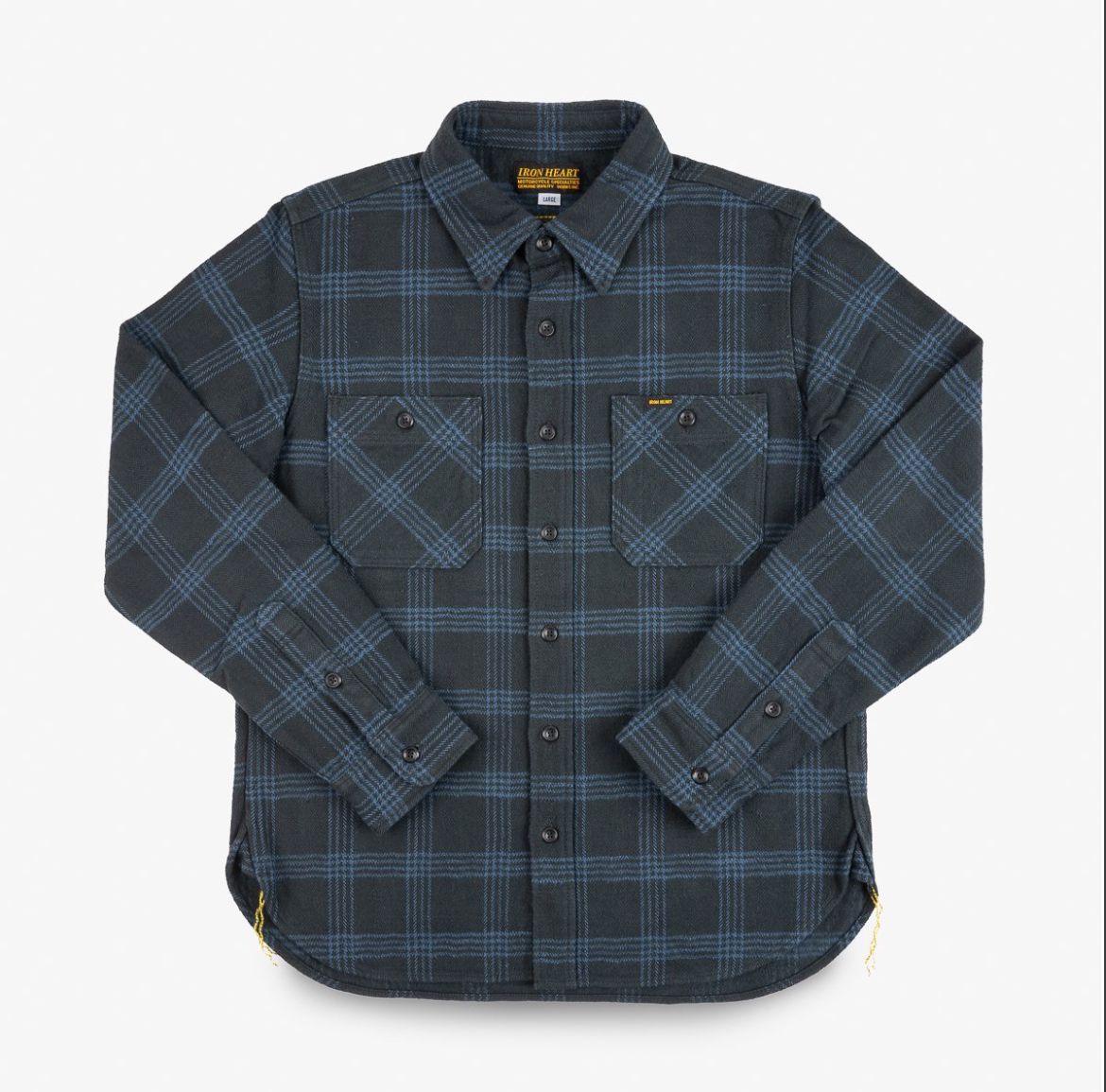 Iron Heart IHSH-408 Slubby Heavy Flannel Check Work Shirt - Black
