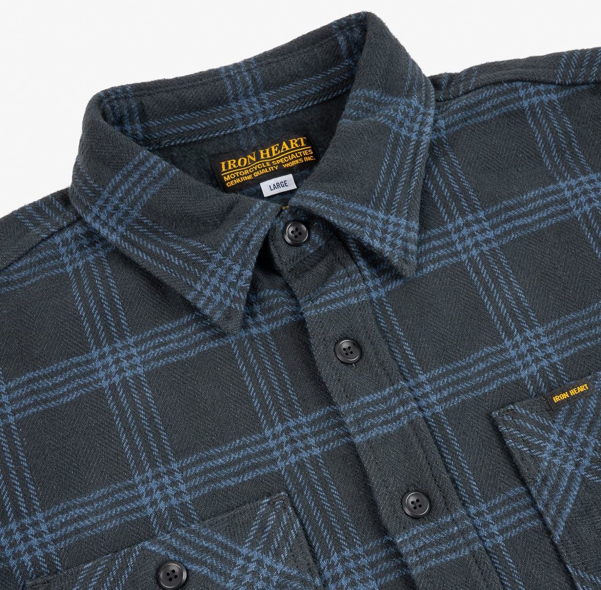 Iron Heart IHSH-408 Slubby Heavy Flannel Check Work Shirt - Black