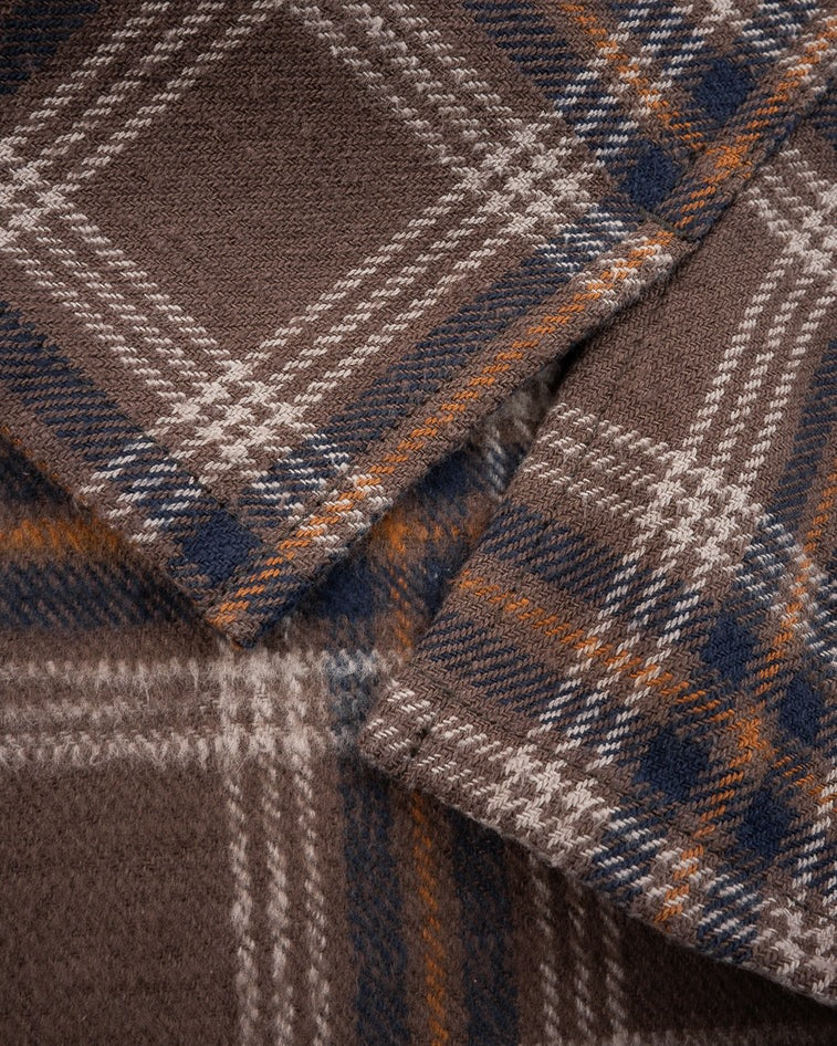 Iron Heart IHSH-430 Slubby Heavy Flannel Check Work Overshirt - Brown