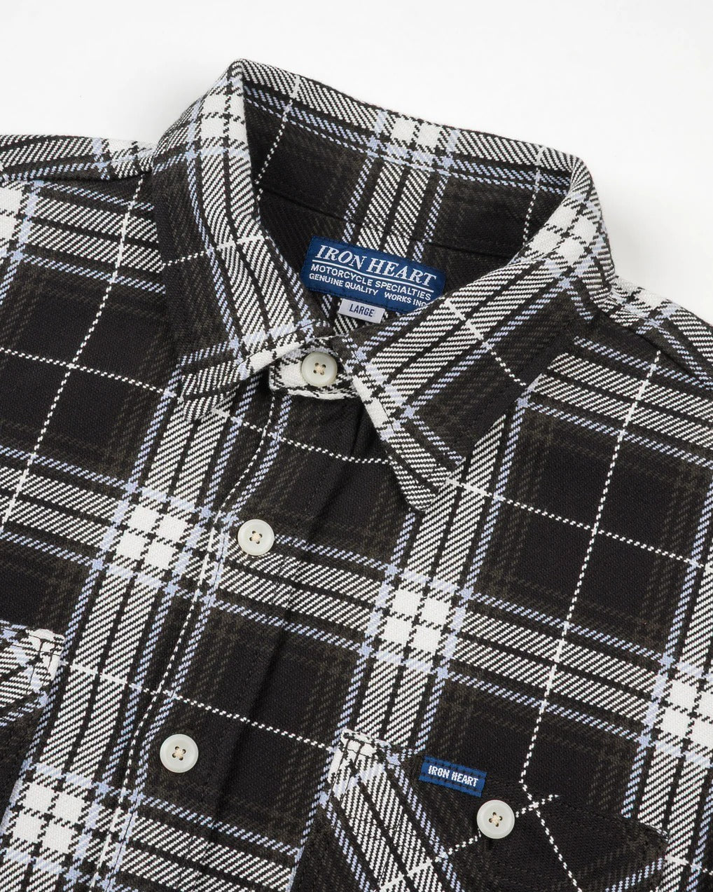 Iron Heart IHSH-441-BLK 9oz Selvedge Flannel Check Work Shirt - Black