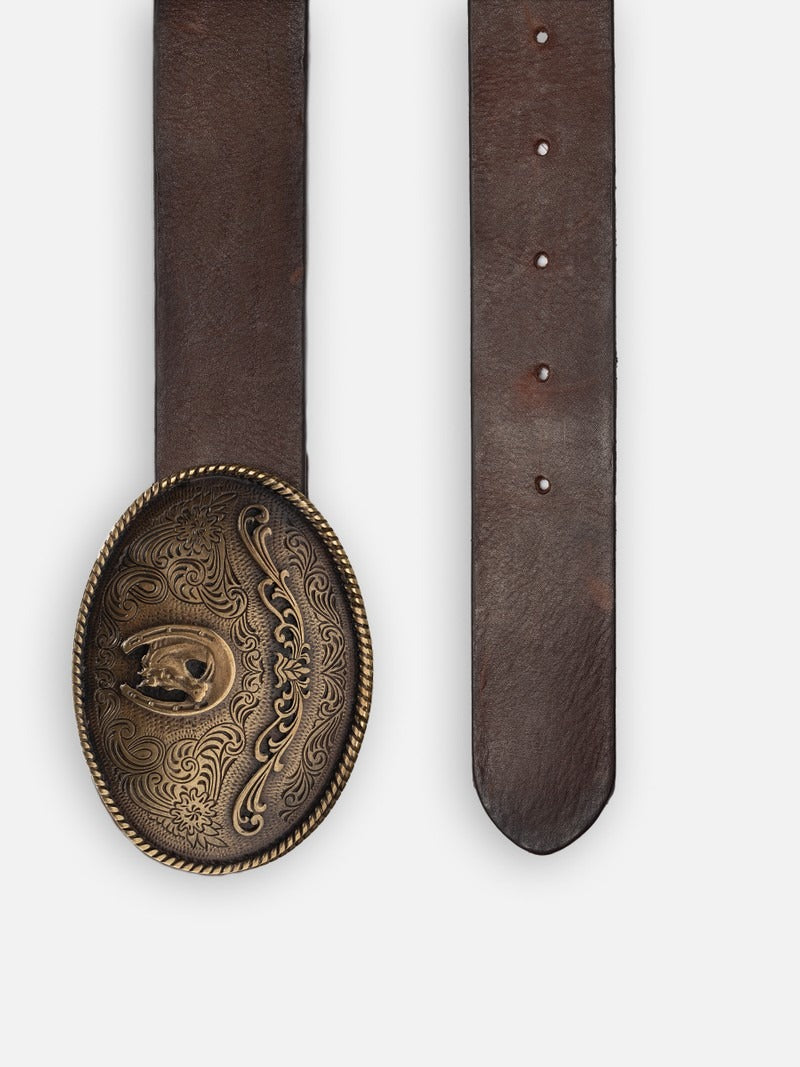 Western Buckle Belt Dark Brown