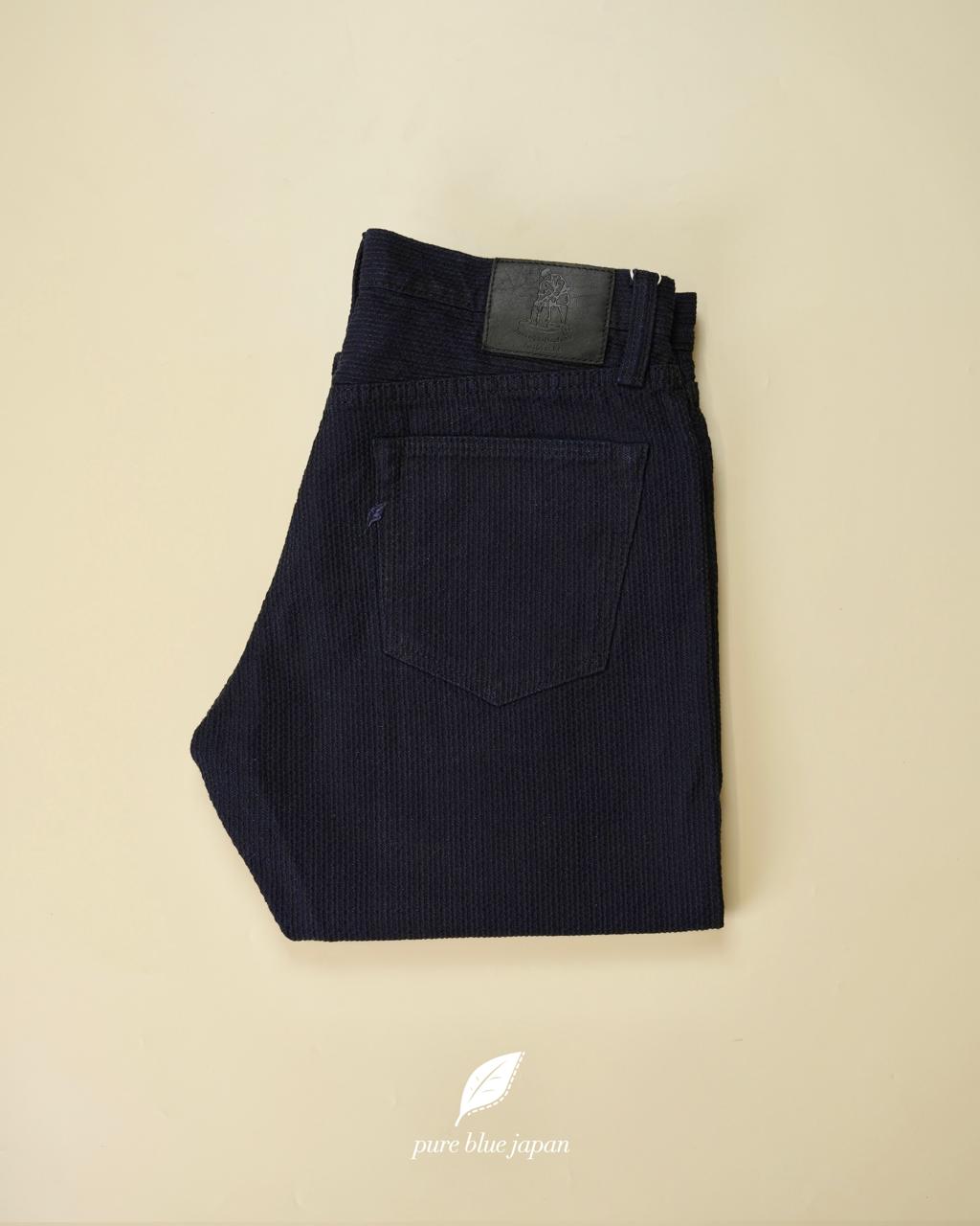 Pure Blue Japan 1177-ID Sashiko 5 Pocket Pants / Relaxed Tapered - Heather Indigo X Black