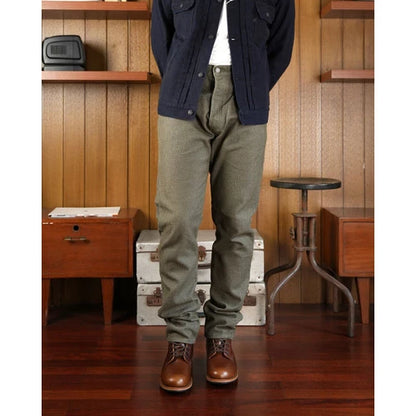 Pure Blue Japan 1170-2 OLV Sashiko Pants Olive x Olive Relaxed Tapered Black