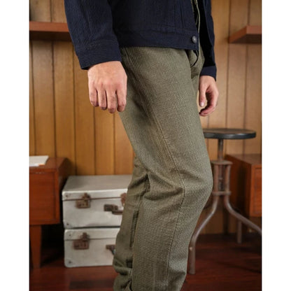 Pure Blue Japan 1170-2 OLV Sashiko Pants Olive x Olive Relaxed Tapered Black