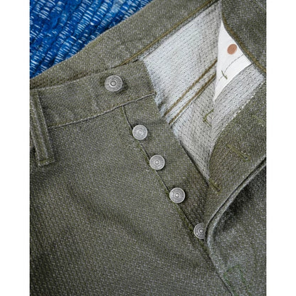 Pure Blue Japan 1170-2 OLV Sashiko Pants Olive x Olive Relaxed Tapered Black