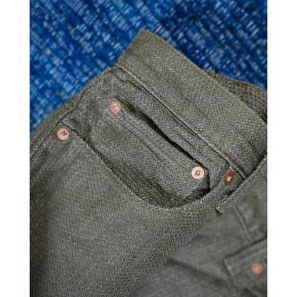 Pure Blue Japan 1170-2 OLV Sashiko Pants Olive x Olive Relaxed Tapered Black