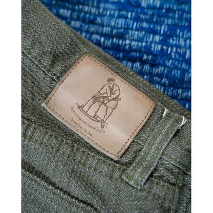Pure Blue Japan 1170-2 OLV Sashiko Pants Olive x Olive Relaxed Tapered Black