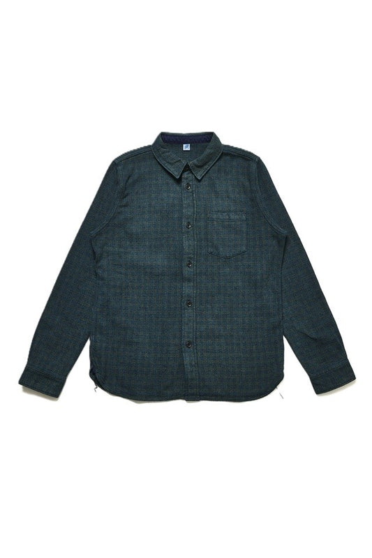 Pure Blue Japan 2235-GR Indigo Over-dyed Cotton Tweed Check Shirt - Green