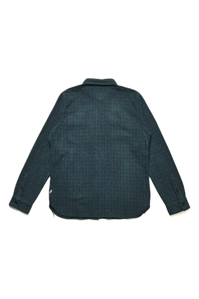 Pure Blue Japan 2235-GR Indigo Over-dyed Cotton Tweed Check Shirt - Green