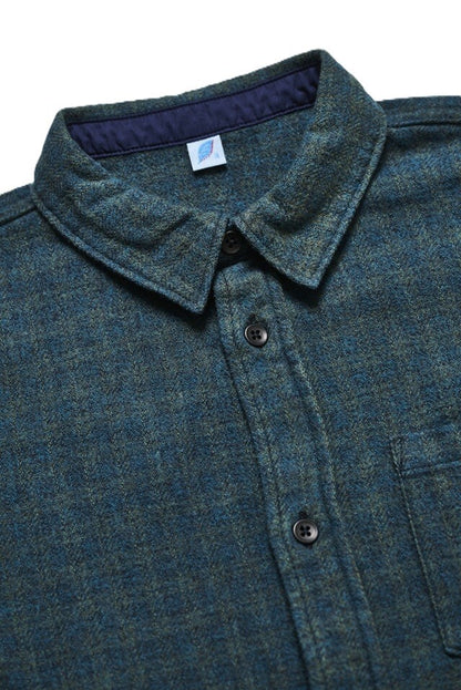 Pure Blue Japan 2235-GR Indigo Over-dyed Cotton Tweed Check Shirt - Green