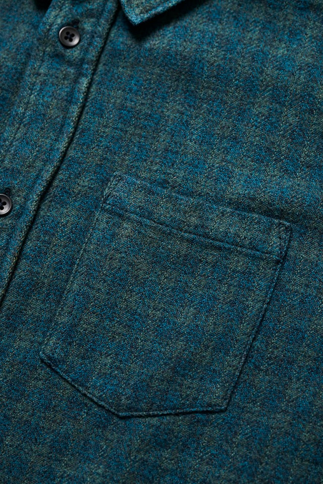 Pure Blue Japan 2235-GR Indigo Over-dyed Cotton Tweed Check Shirt - Green