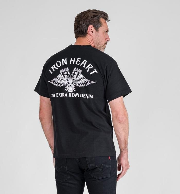 Iron Heart IHT-2502 7.5oz Printed Loopwheel Crew Neck T-Shirt Black