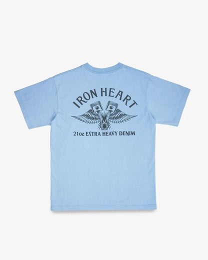 Iron Heart IHT-2502 7.5oz Printed Loopwheel Crew Neck T-Shirt Sax Blue