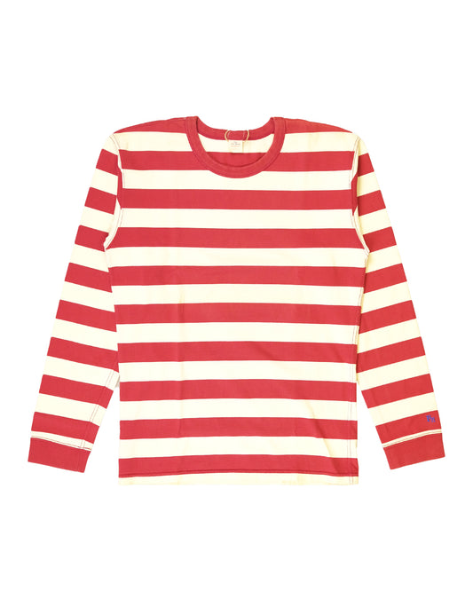 The Flat Head BORDER L/S T-Shirt BTL-07W WHITE RED