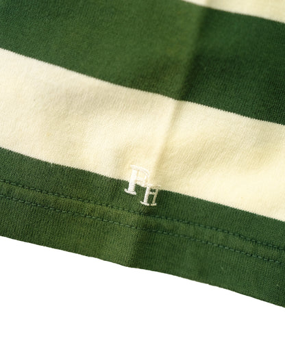 The Flat Head BORDER L/S T-Shirt BT-07W WHITE GREEN