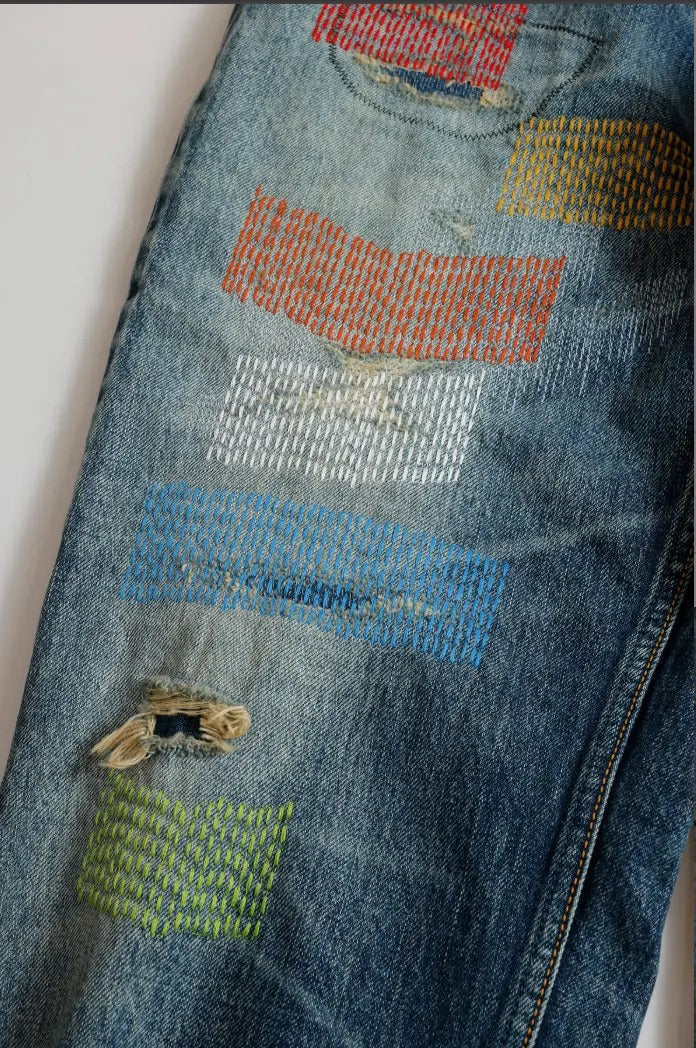 FDMTL FA25MT129 Indigo Patchwork Slim Fit Denim