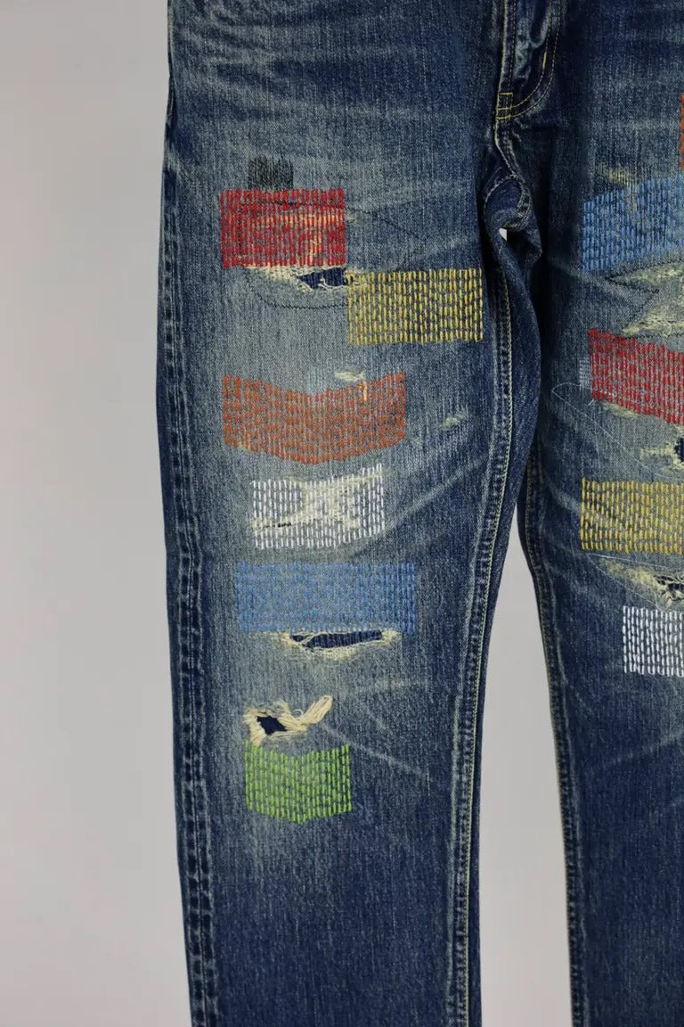 FDMTL FA25MT129 Indigo Patchwork Slim Fit Denim