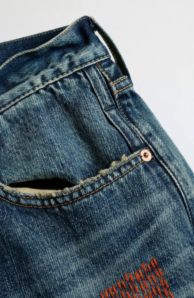 FDMTL FA25MT129 Indigo Patchwork Slim Fit Denim