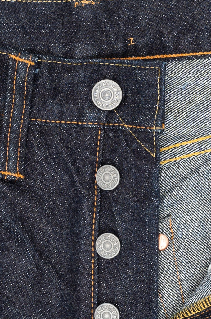 The Flat Head FN-3004 Wide Tapered Jeans Selvedge One Wash Indigo Size L34 W32