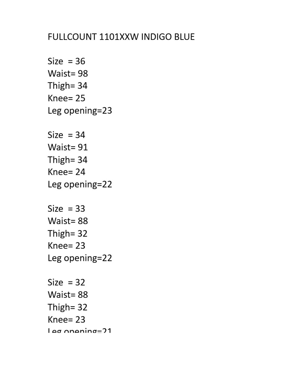 FullCount 1101XXW - Straight Denim 15.5oz Indigo Blue