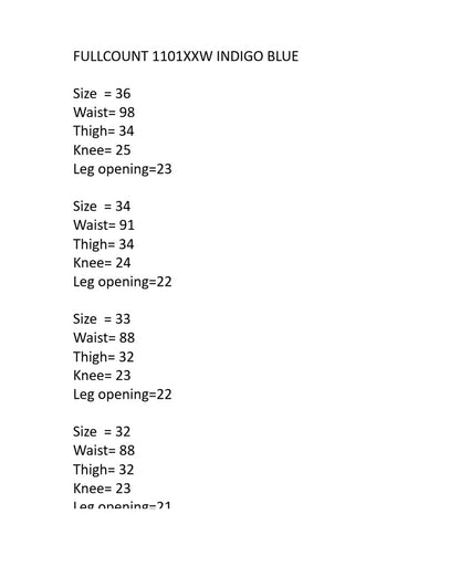 FullCount 1101XXW - Straight Denim 15.5oz Indigo Blue