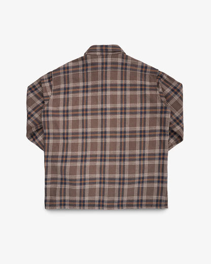Iron Heart IHSH-430 Slubby Heavy Flannel Check Work Overshirt - Brown