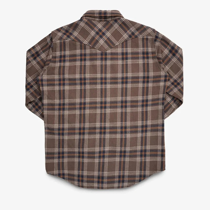 Iron Heart IHSH-431 Slubby Heavy Flannel Check Western Shirt - Brown