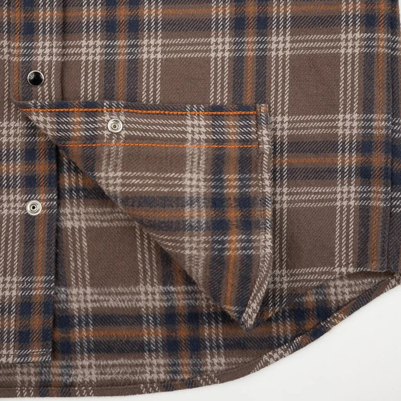 Iron Heart IHSH-431 Slubby Heavy Flannel Check Western Shirt - Brown