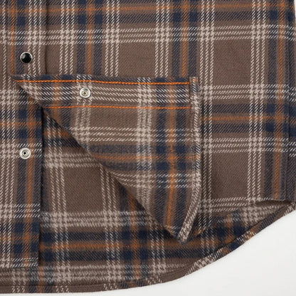 Iron Heart IHSH-431 Slubby Heavy Flannel Check Western Shirt - Brown