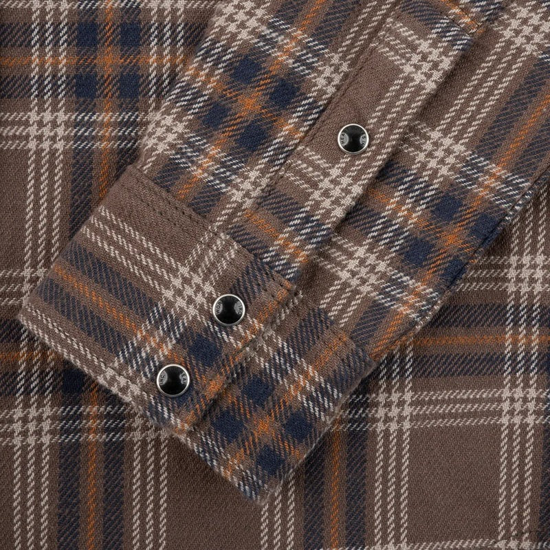 Iron Heart IHSH-431 Slubby Heavy Flannel Check Western Shirt - Brown