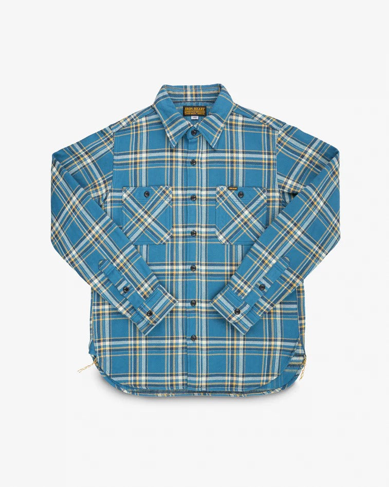 Iron Heart IHSH-435 Ultra Heavy Flannel American Check Work Shirt - Blue
