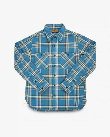Iron Heart IHSH-435 Ultra Heavy Flannel American Check Work Shirt - Blue