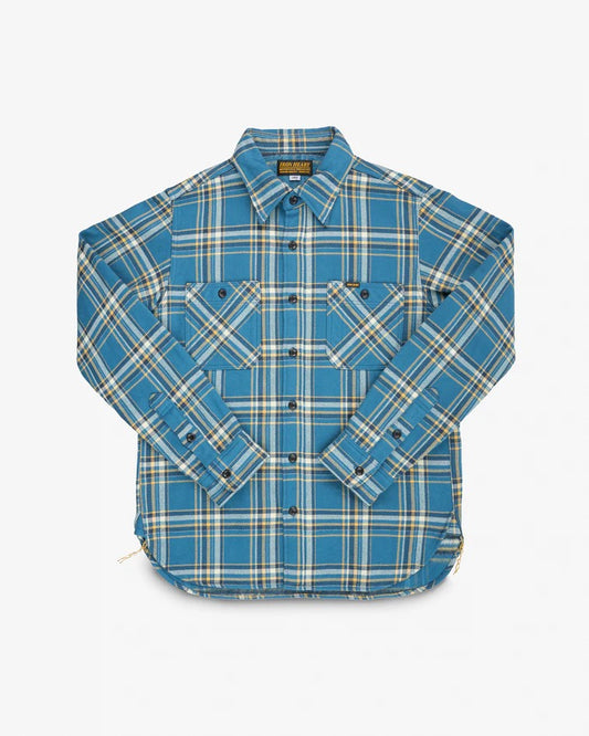 Iron Heart IHSH-435 Ultra Heavy Flannel American Check Work Shirt - Blue