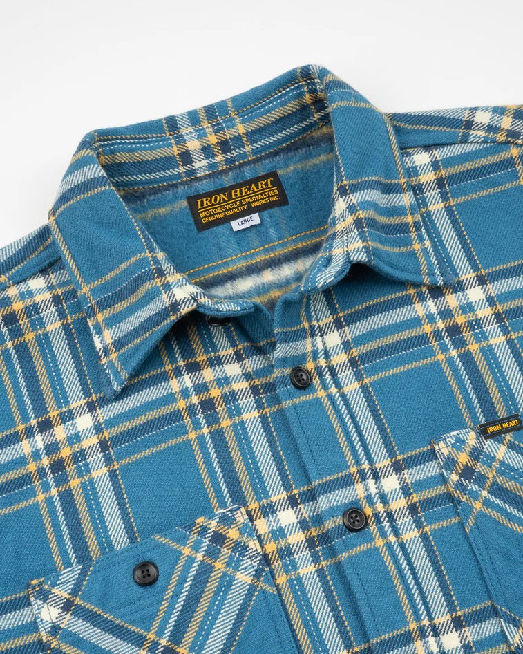 Iron Heart IHSH-435 Ultra Heavy Flannel American Check Work Shirt - Blue