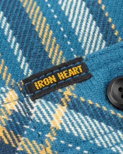 Iron Heart IHSH-435 Ultra Heavy Flannel American Check Work Shirt - Blue