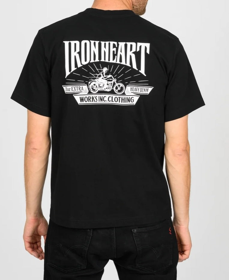 Iron Heart IHT-2601-BLK 7.5oz Printed Loopwheel Crew Neck T-Shirt - Black