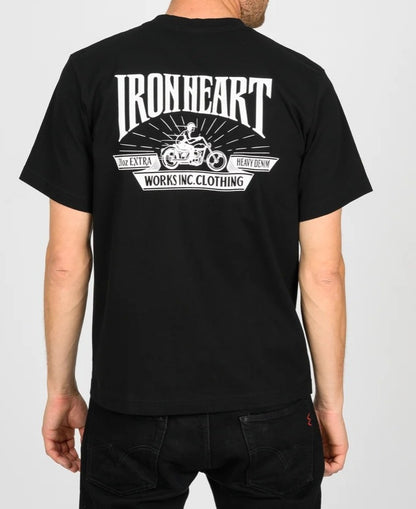 Iron Heart IHT-2601-BLK 7.5oz Printed Loopwheel Crew Neck T-Shirt - Black