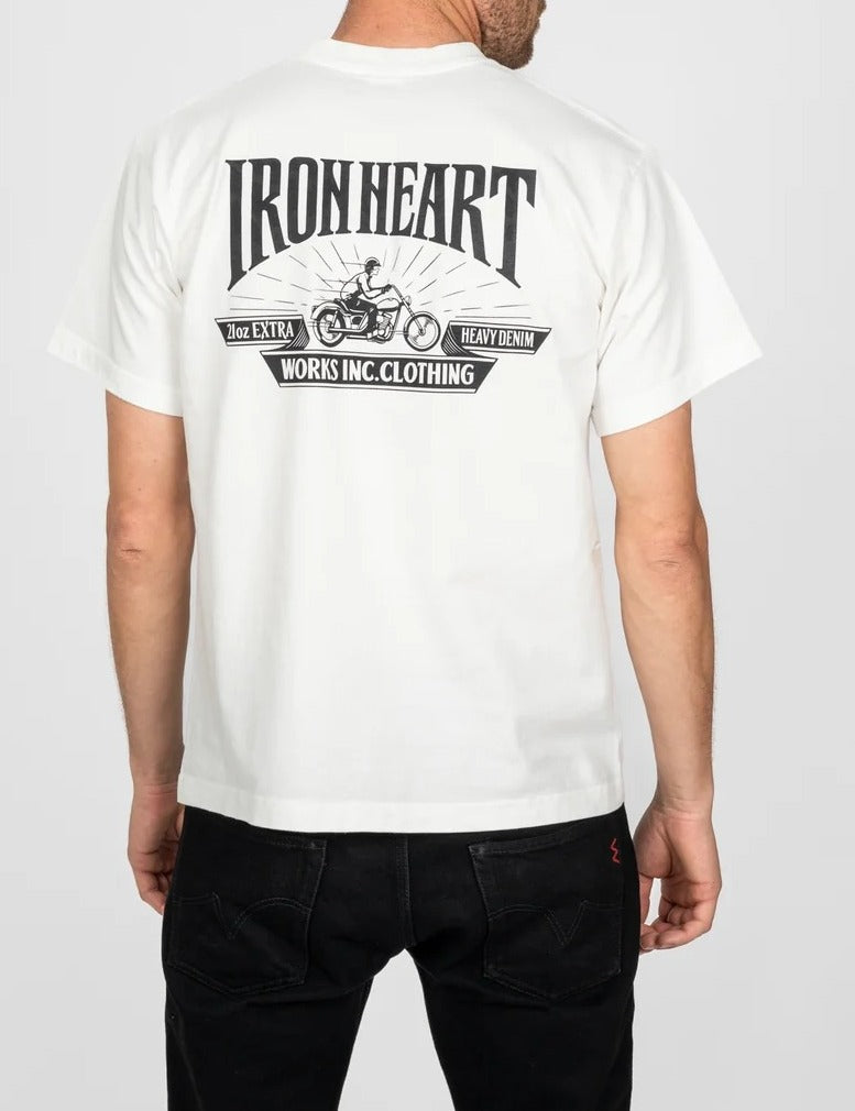 Iron Heart IHT-2601-WHT 7.5oz Printed Loopwheel Crew Neck T-Shirt - White