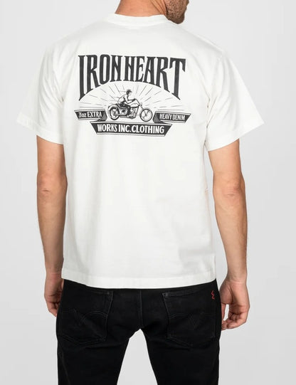 Iron Heart IHT-2601-WHT 7.5oz Printed Loopwheel Crew Neck T-Shirt - White
