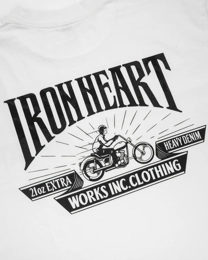 Iron Heart IHT-2601-WHT 7.5oz Printed Loopwheel Crew Neck T-Shirt - White
