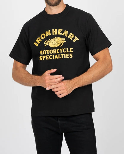 Iron Heart IHT-2602-BLK 7.5oz Printed Loopwheel Crew Neck T-Shirt - Black