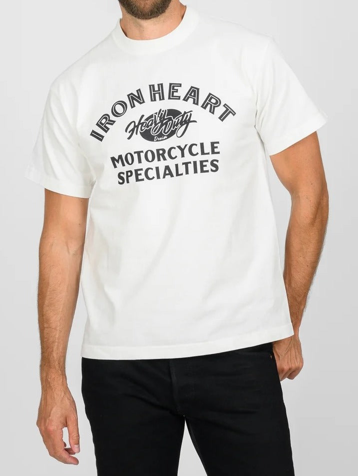 Iron Heart IHT-2602-WHT 7.5oz Printed Loopwheel Crew Neck T-Shirt - White