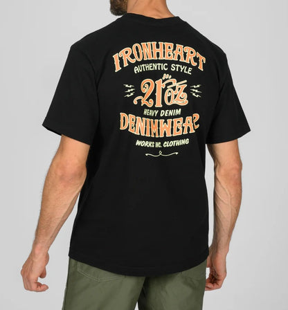 Iron Heart IHT-2603-BLK 7.5oz Printed Loopwheel Crew Neck T-Shirt - Black