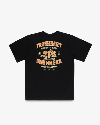 Iron Heart IHT-2603-BLK 7.5oz Printed Loopwheel Crew Neck T-Shirt - Black