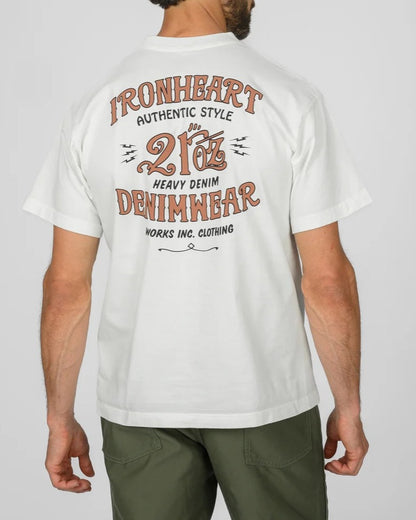 Iron Heart IHT-2603-WHT 7.5oz Printed Loopwheel Crew Neck T-Shirt