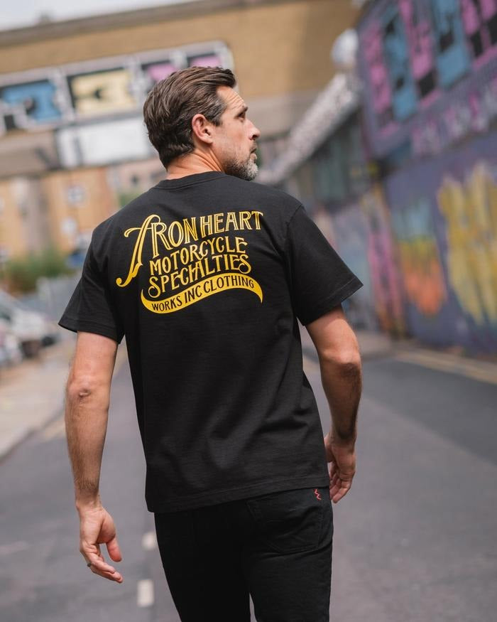 Iron Heart IHT-2501 7.5oz Printed Loopwheel Crew Neck T-Shirt Black